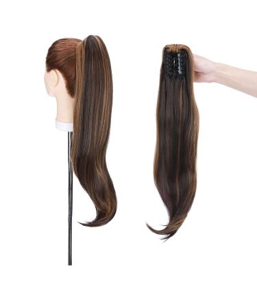 55 cm claw on ponytail extensions curly clip in ponytail wavy curly synthetic hair extension hair extension braid hair part ponytail for women dark brown & sandy blonde