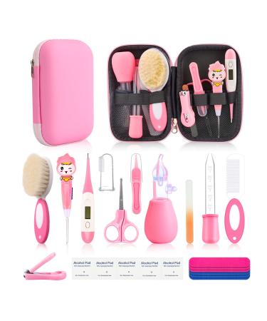 Esonto Baby Healthcare and Grooming Kit  Baby Safety Set Newborn Nursery Health Care Set with Hair Brush Scale Measuring Spoon Nail Clippers Lighting Ear Cleaner (20pcs  Pink) Pink 20 in 1