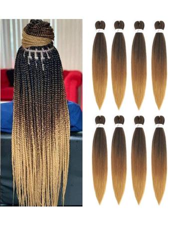 Ombre Braiding Hair Pre Stretched 26 Inch Brown Braiding Hair 8 Packs Easy Braids Hair Yaki Straight Hot Water Setting Synthetic Braiding Hair Extensions for Crochet Hair Braiding Twist 26 Inch-8Pcs 1B-30-27