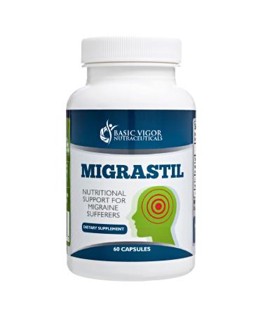 Migrastil Migraine Relief Capsules (60 Capsules) - Natural Vegetarian Migraine Supplement with Magnesium, Taurine, Feverfew, and Vitamin B1 for Migraine Relief- Minimize Migraines & Headaches