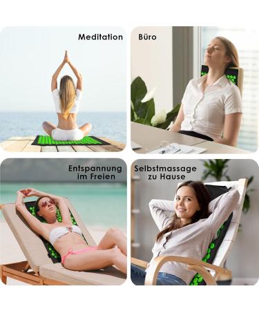 Acupressure Set | Soothing Mat & Pillows for Back Pain Relief Neck Tension and Energy Stimulation - Black-Green - Buy Online on GoSupps.com