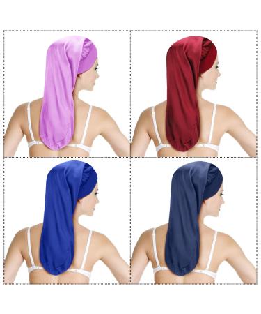 6-Piece Extra Large Satin Bonnet Set for Women with Long Curly Hair - Silk Night Sleep Cap for Braids - Solid Color - Elastic Band for Comfort - Buy Online on GoSupps.com