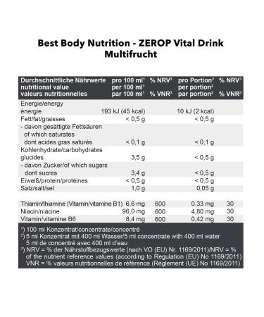 Best Body Nutrition Vital Drink Zerop - Sugar-Free Multi-Fruit Syrup Concentrate | 1L (Makes 80 Liters) | International Shipping Available - Buy Online on GoSupps.com