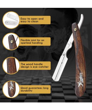 Shop Candure Men's Razor - Professional Stainless Steel Razor with Wooden Handle & 10 Extra Sharp Blades for Precision Beard Shaping - 13cm - Buy Online on GoSupps.com