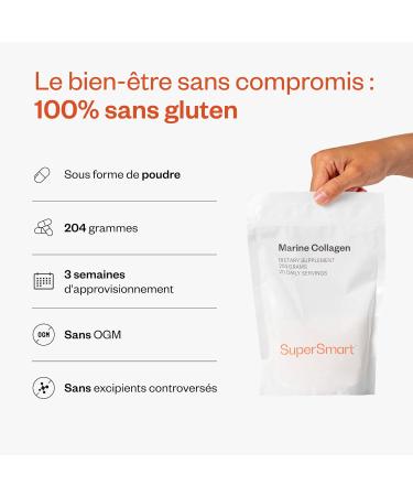 Collag ne Marin Type I (Hydrolys ) - Brevet - Pur et Concentr - Contribue la Bonne Sant de la Peau Cheveux et Ongles - Sans Gluten - Supersmart - Buy Online on GoSupps.com