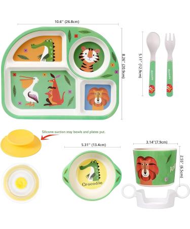 Greentainer Children's Tableware Set - Melamine Crash-Resistant Dishwasher-Safe Suction Bowl Cup with Lid Fork & Spoon - Perfect for 6 Months+ Kids - Buy Online on GoSupps.com