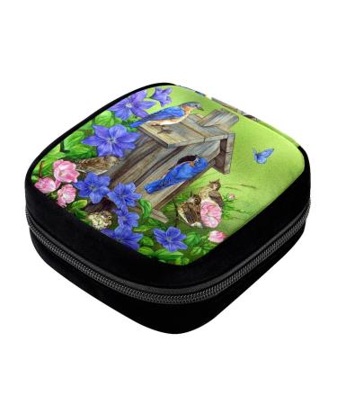 GIAPB Period Bag Sanitary Napkin Storage Bag Pad Holder for Period Makeup Pouch Blue Birds Butterfly Flower Color4471