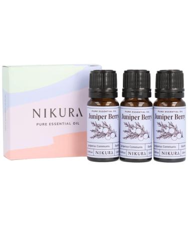 Nikura Juniper Berry Essential Oil - 30ml (3 x 10ml) | 100% Pure Natural Oils | Perfect for Aromatherapy Diffusers Humidifier Bath | Great for Stress Relief Improving Sleep | Vegan & UK Made