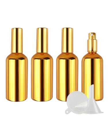 Zeoabsy 4 pieces 100ml UV-coated gold glass spray bottles & 1 piece of funnel 100 ml of empty glass refillable atomizable atomizer.