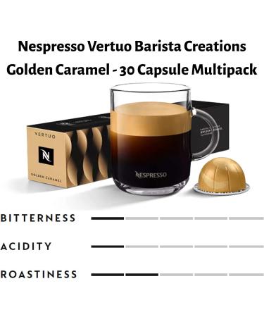 Nespresso Vertuo Golden Caramel Coffee Capsules - 3 Boxes (30 Pods) Bundled with Border Biscuits Selection & Giftable Tote Bag - Buy Online on GoSupps.com