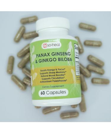 SoHeal Ginseng and Ginkgo Biloba. 30 Servings. 2-in-1 Non-Caffeinated Energy and Focus Supplement - Energy Booster Mental Clarity and Mood - Buy Online on GoSupps.com
