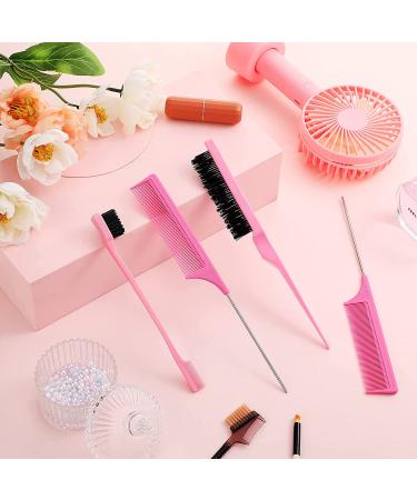5-Piece Rat Tail Comb Set for Hair Styling - Pink | Stainless Steel Teasing Brush for Men and Women - Ideal for Salon and Home Use - Buy Online on GoSupps.com