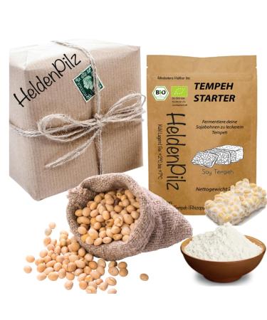 Tempeh starter set including 1KG peeled soybeans (culture Rhizopus Oligosporus) - make up to 75KG of tempeh yourself!