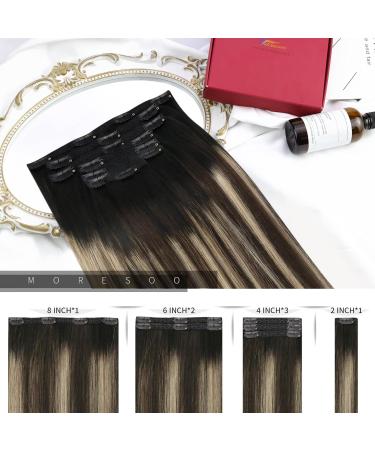 Moresoo Balayage Clip in Human Hair Extensions - Natural Black to Dark Brown with Caramel Blonde - 24 Inch 5 Pieces/70g #1B/3/27 - Buy Online on GoSupps.com