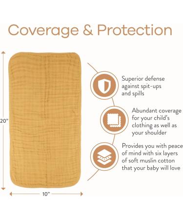 Comfy Cubs Muslin Spitting Towels - Large 100% Cotton Hand Washcloths (6-Pack) | Extra Absorbent & Soft | Turmeric Color - Buy Online on GoSupps.com