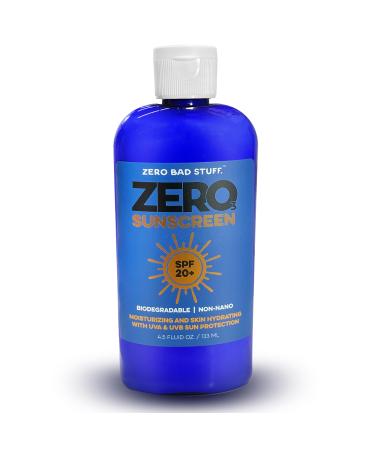 ZERO Natural Sunscreen SPF20 UVA/UVB Sunblock for Sport and Daily Active Use Coral Reef Friendly Sun Lotion Made with 100% Natural Ingredients - Coconut Oil Shea Butter Zinc Oxide Beeswax 4.5oz