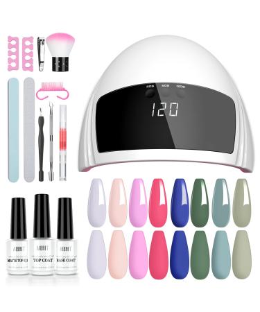 Gel Nail Polish Kit with UV Light, Nail Lamp Dryer, 8 Colors Gel Nail Polish Set , Nail Art Decorations, Glossy and Matte Base Top Coat, Salon/Home DIY Nail Art Tools All-Season