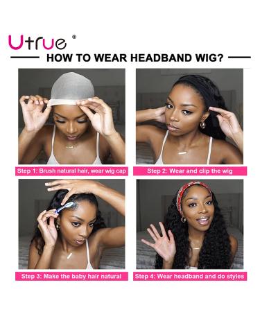 Utrue Headband Wig Human Hair Straight 20 for Black Women - Brazilian Virgin Hair, Machine Made, Natural Black Color - Buy Online on GoSupps.com