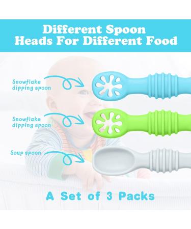 Vicloon Baby Fork and Spoon Set - 3Pcs Silicone Weaning Spoon Set for Self Feeding - Easy Grip Toddler Cutlery Kit in Blue/Green/Grey - Buy Online on GoSupps.com