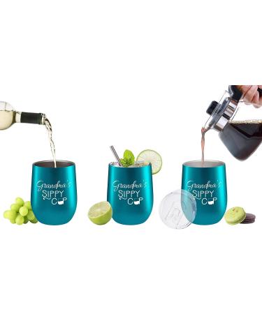 Fancyfams Grandma's Sippy Cup Tumbler - 12oz Stainless Steel Insulated Wine Tumbler with Lid & Straw | New Grandma & Funny Birthday Gift - Turquoise - Buy Online on GoSupps.com