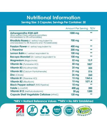 Vita Calm All-in-One Stress Relief with Ashwagandha KSM 66 12000mg - High Strength 12:1 Extract with Rhodiola Rosea, Passion Flower, and Bacopa - L-Theanine, Magnesium, B Complex for Anxiety and Relaxation - Buy Online on GoSupps.com