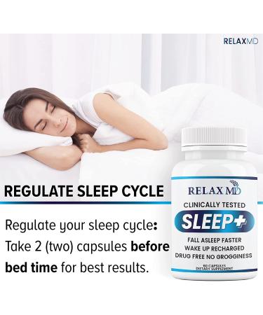 RelaxMD Natural Sleep Aid | Non-Habit Forming Sleep Supplement with Magnesium, Melatonin, GABA, Chamomile & Valerian | Stress Relief | 60 Vegan Capsules - Buy Online on GoSupps.com