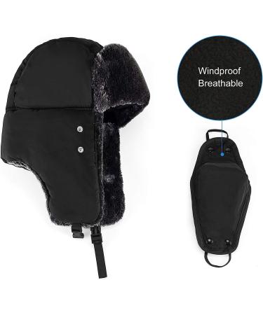 Mysuntown Winter Trooper Trapper Hat - Unisex Hunting Ushanka with Ear Flap, Chin Strap, and Windproof Mask - Black - 22-24 Inches - Buy Online on GoSupps.com