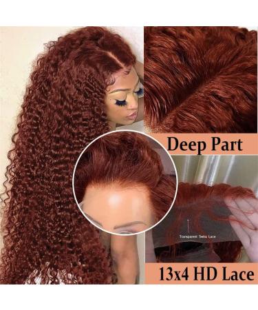 Reddish Brown Deep Wave Lace Front Human Hair Wig 180% Density | 13X4 HD Lace Frontal Copper Red Colored Curly Glueless Wig Pre Plucked for Black Women - Buy Online on GoSupps.com