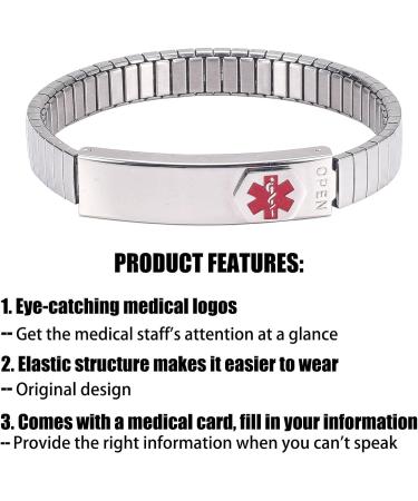 MagVIVACE Women's Medical Alert Bracelet - Personalized Silver Stainless Steel for Diabetes Allergy Epilepsy & Autism | Adjustable & Durable - Buy Online on GoSupps.com