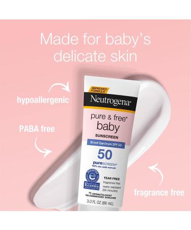 Neutrogena Pure & Free Baby Mineral Sunscreen Lotion SPF 50 with Zinc Oxide | Water-Resistant, Hypoallergenic 3 fl. oz - Buy Online on GoSupps.com