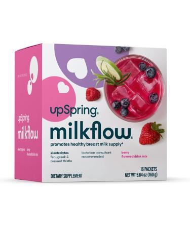 UpSpring MilkFlow Fenugreek & Blessed Thistle Supplement Drink Berry 16 Packets (10 g) Each