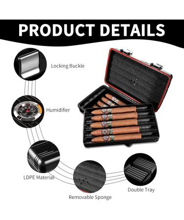 CIGARLOONG Travel Humidor 10 Capacity Double Layer Cigar Case with Front Hygrometer and Humidifier(Grey) - Buy Online on GoSupps.com