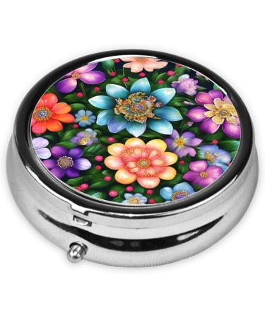 Flower Diamond Paintings Round Pill Box - Cute Mini Travel Pill Box Metal Organizer for Vitamins & Medications - Buy Online on GoSupps.com