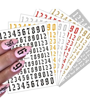 Number Nail Art Stickers Luxury 3D Laser Nail Decals Self Adhesive Nail Art Stickers for Women Girl Nail Decorations 6 Sheets