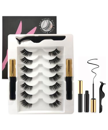 Magnetic Half Lashes with Eyeliner and Tweezers Magnetic Eyelashes Kit 7 Pairs 3D Cat Eye Lashes Natural Look Reusable Fake Eyelashes Easy to Wear No Glue Needed by TMIELYBS magnet lashes XD01