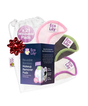 Eco Lily Reusable Makeup Remover Pads 21-Piece Gentle Cotton Bamboo Face Pads Set 7 Eye Makeup Remover Pads 7 Reusable Face Pads and 7 Exfoliating Cleansing Pads