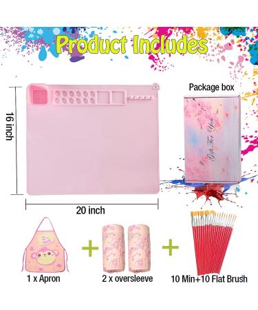 Silicone Painting Mat Kit | Apron, Oversleeve, Brushes | Craft Mats for Kids | 20x16 Inches | Resin Mat | DIY Projects | Pink - Buy Online on GoSupps.com