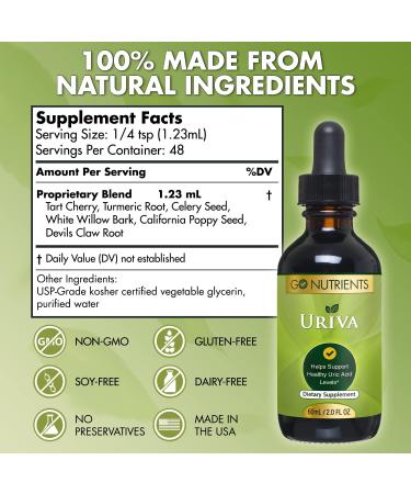 Go Nutrients Uriva - Uric Acid Support Supplement for Muscle & Joint Health - Gluten Free | 60ml Liquid Drops - Buy Online on GoSupps.com