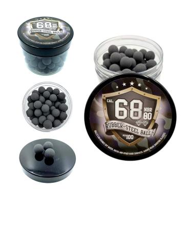 100x Premium Quality Hard Rubber Steel Balls Paintballs Powerballs ca. 7 Grams Heavy Ammunition for a Real Self and Home Defense Training Pistols in 68 Caliber