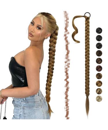 Feshfen braid extensions ponytail extension with hair tie 65 cm long ponytail braided art hair hair extension brown blonde ponytail for single -leased hair part for women 65 cm light brown mix natural blonde