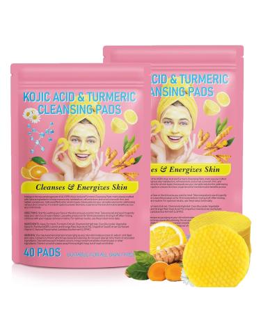 Noveltynose Turmeric Kojic Acid Pads Turmeric Kojic Acid Cleansing Pads Turmeric Cleansing Pads for Face Compressed Facial Sponges for Cleansing and Exfoliating Dry*2