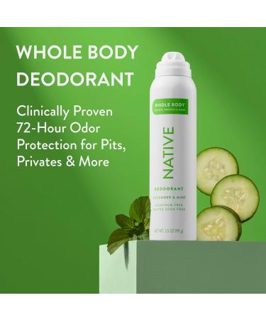 Native Whole Body Deodorant Spray Contains Naturally Derived Ingredients Deodorant for Women & Men | 72 Hour Odor Protection Aluminum Free with Coconut Oil and Shea Butter | Cucumber & Mint - Buy Online on GoSupps.com