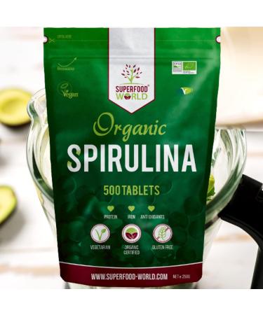 Organic Spirulina Tablets (500 X 500mg) Premium Quality Dietary Superfood | Natural Source of Vegan Protein Iron & Vitamins | UK Certified Organic Ideal for Sports Nutrition Detox & Energy - Buy Online on GoSupps.com