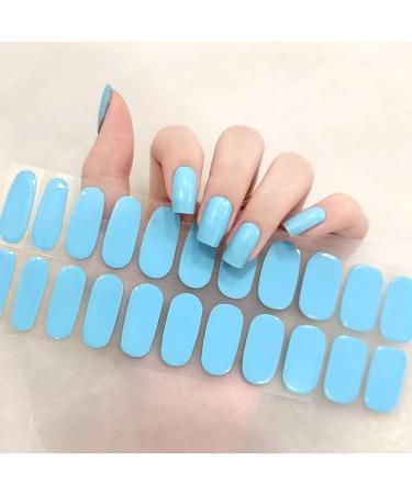 Semi Cured Gel Nails Strips 22 Stickers Nail Wraps Soft Self-Adhesive Gel Nail Stickers Salon-Quality Gel Nail Strips for Nails French Tip Manicure Nail Wraps UV/LED Lamp Required (Baby Blue)