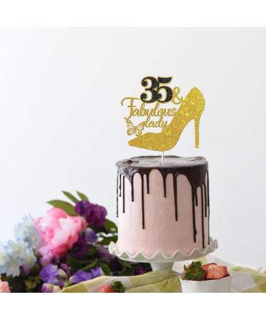 Tenhaisi Black Golden Glitter 35 & Fabulous Lady Cake Topper Happy 35th Birthday Party Decoration for Women - Talk 35 to Me - Cheers to 35 Years Wedding Anniversary Party Supplies - Buy Online on GoSupps.com