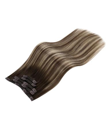 Moresoo Clip-In Real Hair Balayage Extensions - Dark Brown & Caramel Blonde #4/27/4 - 80g 35cm - Premium Remy Hair Quality - Buy Online on GoSupps.com