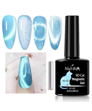NAILGIL Cat Eye Gel Nail Polish with Magnet Jelly Blue Cat Eyes Gel Polish Galaxy Soak off Holographic Cats Eye Gel Polish Magnetic for Nail Art Manicure Salon DIY at Home- 06 Crystal Blue