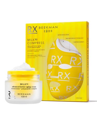 Beekman 1802 Milk RX Advanced Better Aging Skincare Bundle Face Cream & Sheet Mask Helps Support Firm-Looking Skin Fragrance Free