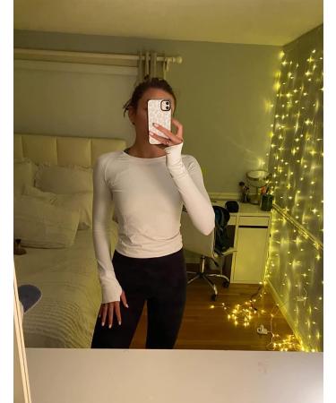 MathCat Women's Seamless Long Sleeve Workout Shirt - White | Breathable Yoga Top for Running & Sports | Slim Fit Athletic Wear - Buy Online on GoSupps.com