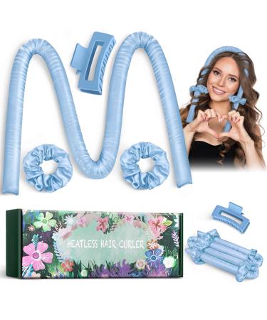 Heatless Curlers headband High Resilience Sponge Heatless Curls DIY Long Hair Styling Tools No Heat Silk Curling Ribbon Heatless Curelrs Suitable for Sleep in Overnight Blue